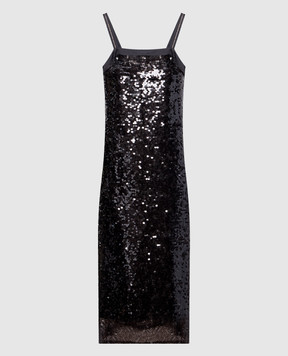 Peserico Black sequined midi dress with monil chain E022446801D