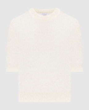 Brunello Cucinelli Ivory wool sweater with short sleeves MLC349310P