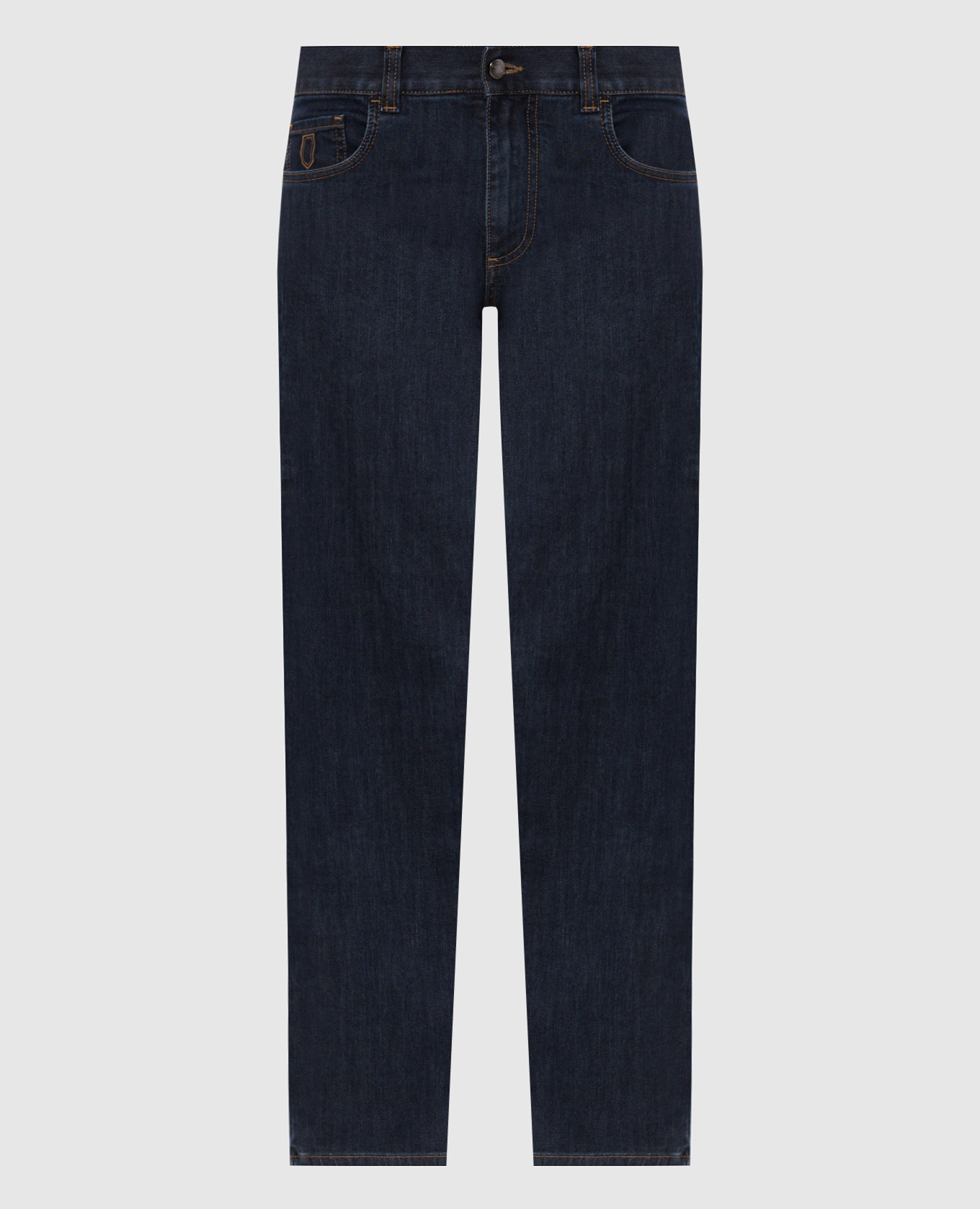 Blue jeans with logo patch