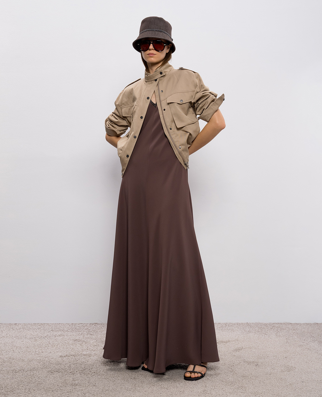 Brown maxi dress with silk Brunello Cucinelli 2