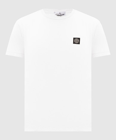 White T-shirt with contrast logo patch