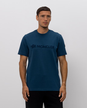 Moncler Blue T-shirt with textured logo L20918C0001189AUG