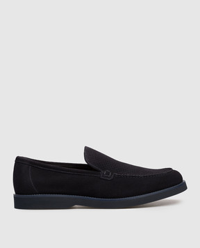 Doucal's Blue suede loafers with perforations DU3534POTEUY009