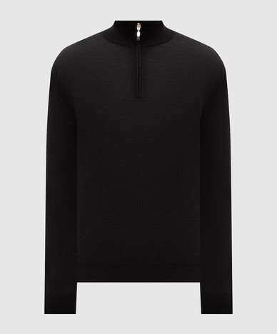 Black wool, silk and cashmere jumper with zipper