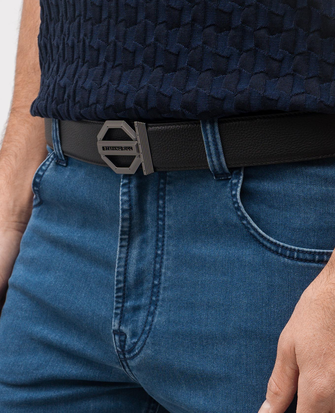 

Black leather belt with logo Stefano Ricci