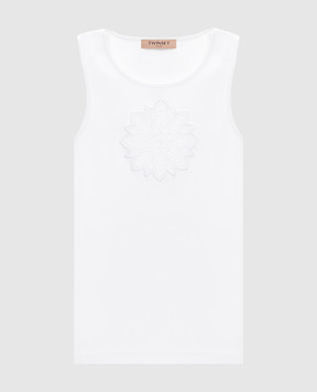Twinset White ribbed top with logo 261TP2090