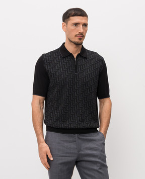 Stefano Ricci Black silk polo with zipper K818108P31F26174