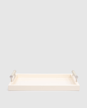 Giobagnara Beige lacquered tray with leather VPLPIVORYCHROMERV109RV109