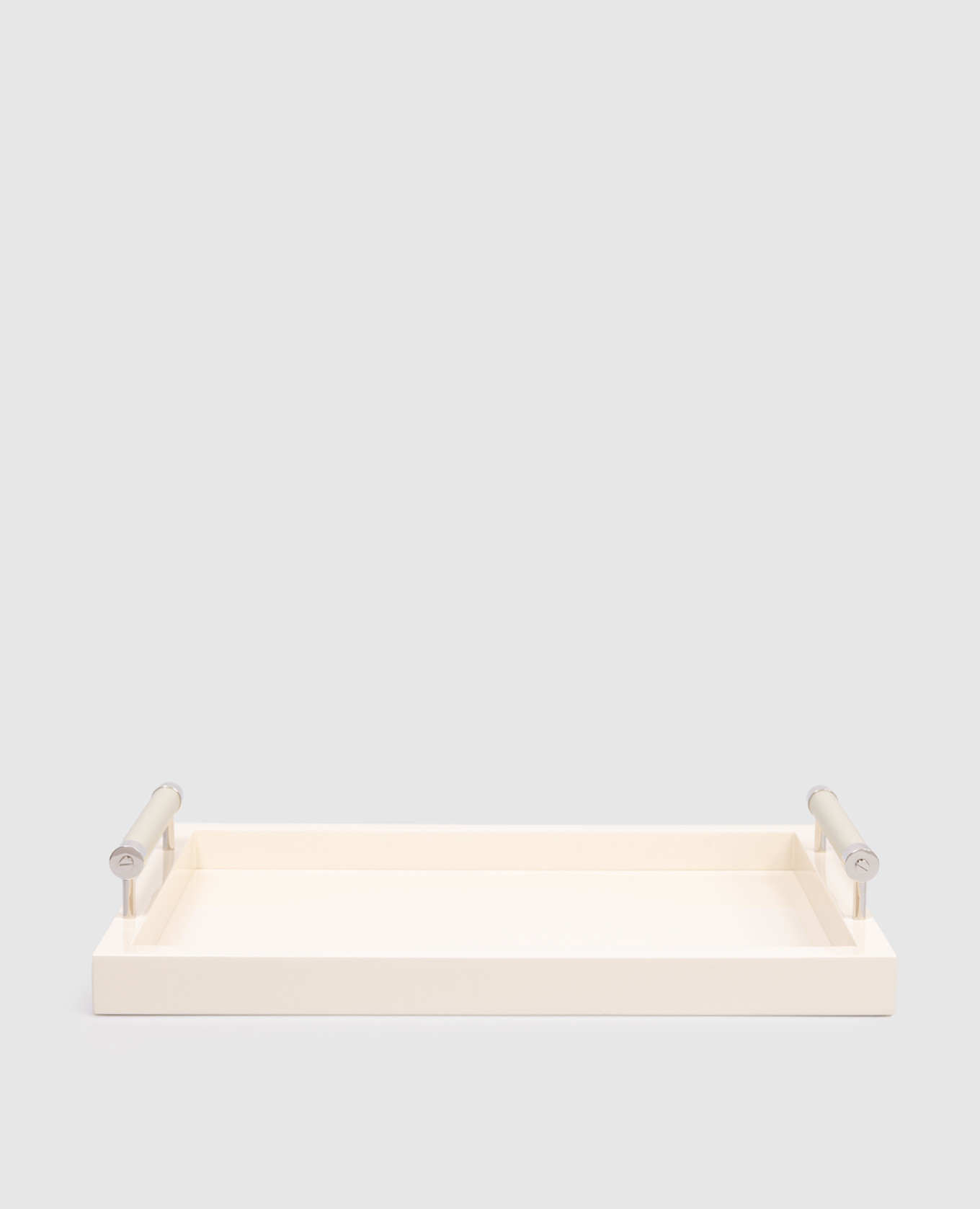 Plateau laqué beige avec revêtement en cuir