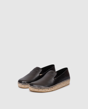 Balmain Black leather espadrilles with embossed logo HM1UG411LNAP