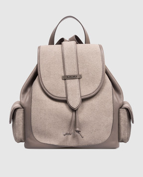 Peserico Brown combination backpack with branded patch A38372C0CC755