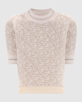 Palm Angels Beige top with lurex pattern PWHT010R24KNI001