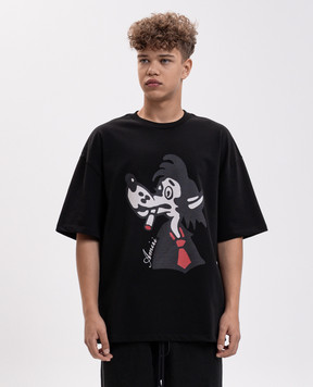 AMIRI Black T-shirt with Smoking Wolf print AM426JR063