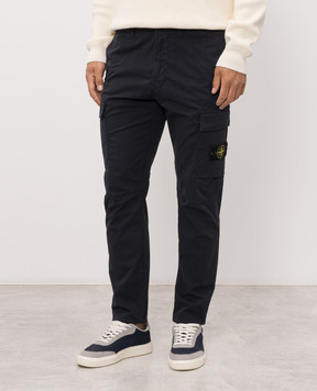 Stone Island Navy cargo pants with logo patch L2S153100032S0A10