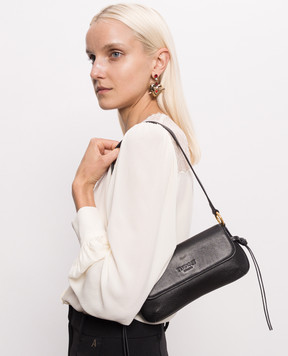 Twinset Black leather baguette bag with logo embossing 262TB7171