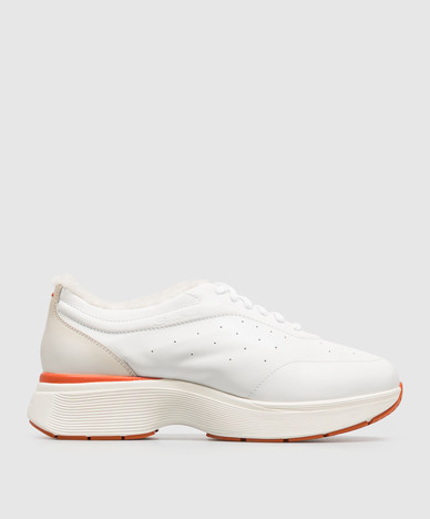 White leather sneakers with fur trim