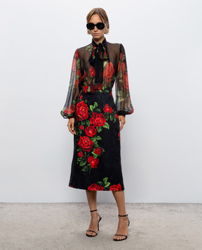 Dolce&Gabbana Black skirt with printed silk F4CS8TFSTB4