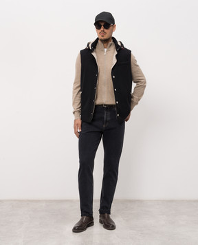 Brunello Cucinelli Black wool down vest with hood MM4701775