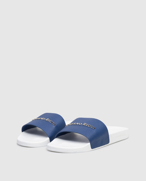 Stefano Ricci Blue leather sliders with logo UG31G761VD