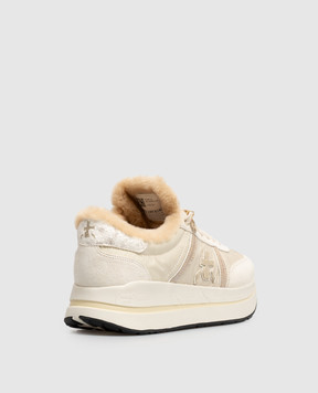 Premiata Bethcoin beige fur-trimmed sneakers BETHCOIN8145M