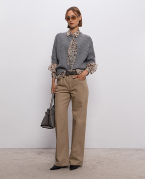 Brunello Cucinelli Beige leopard print silk blouse MP959M1Z16