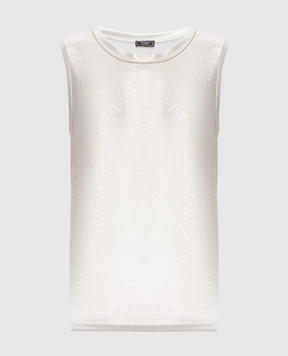 Peserico Ivory T-shirt with monil chain E08700J001116