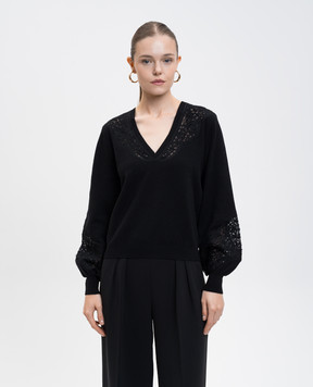 Twinset Black wool pullover with lace 252TT3440