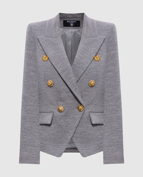 Balmain Gray double-breasted jacket with wool FF0SI505JL17