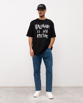 Balmain Black t-shirt with logo print GH1EG225GF40