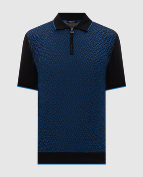 Stefano Ricci Black polo shirt with patterned silk K212040P31F26196