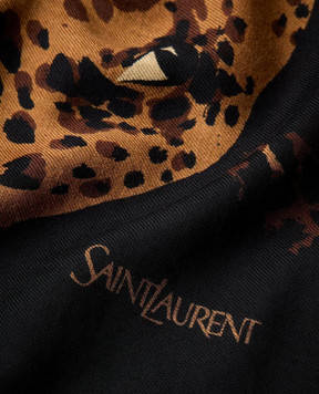 Saint Laurent Black leopard-print wool scarf 8362713Y200