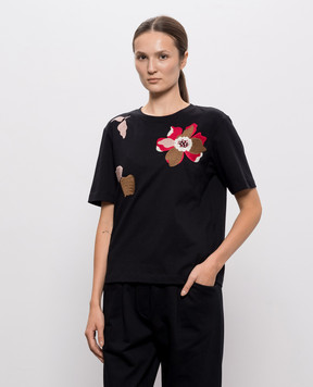 Twinset Black T-shirt with floral embroidery 262AT2221