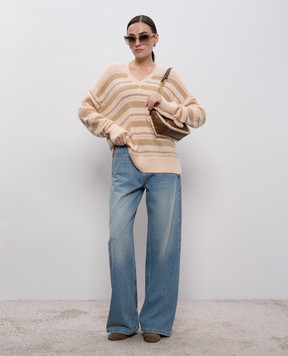Twinset Beige striped alpaca pullover 252TT3072