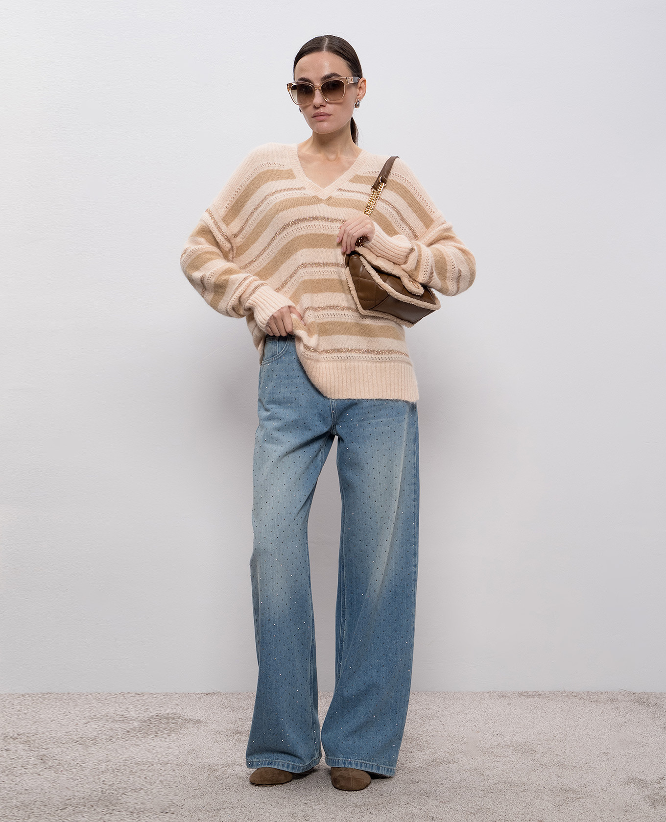 Beige striped alpaca pullover Twinset 2