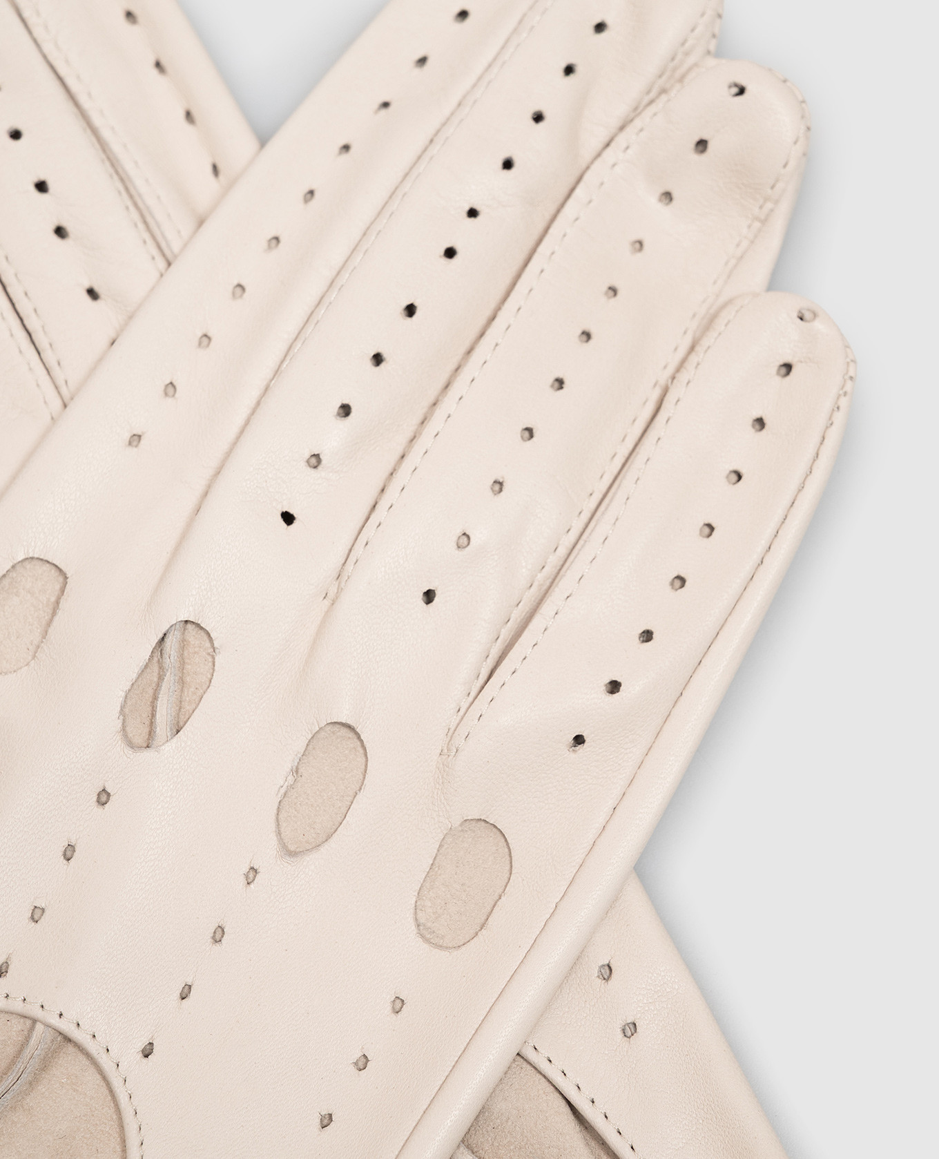 Beige leather gloves with perforations Sermoneta Gloves 3