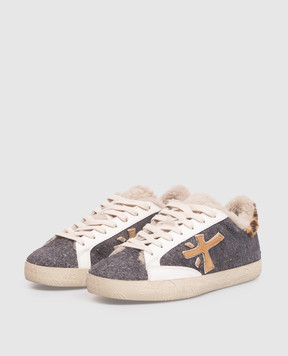 Premiata Stevend grey suede sneakers with denim-effect fur STEVEND8495M