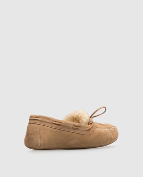 The Row Beige suede Lucca moccasins with fur F1883SH07