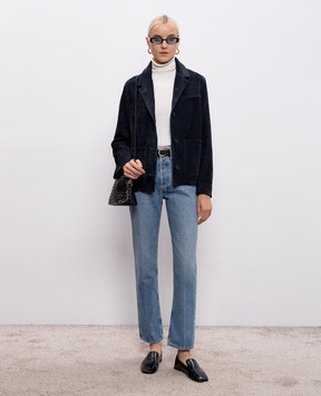 Yves Salomon Blue suede jacket 26EYV21765APAV