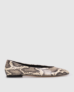 Aeyde Ellie beige leather ballet flats with python print FL0176006002225