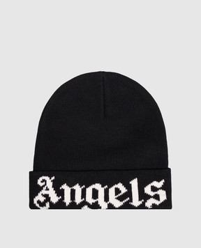 Palm Angels Children's black hat with contrasting logo pattern F6PAJBHT227
