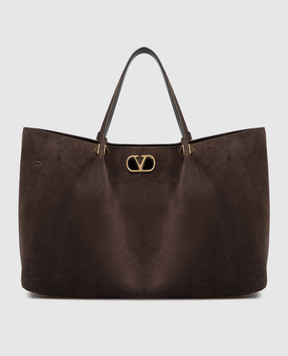 Valentino Brown suede VLogo tote bag 9W2B0T82AHA