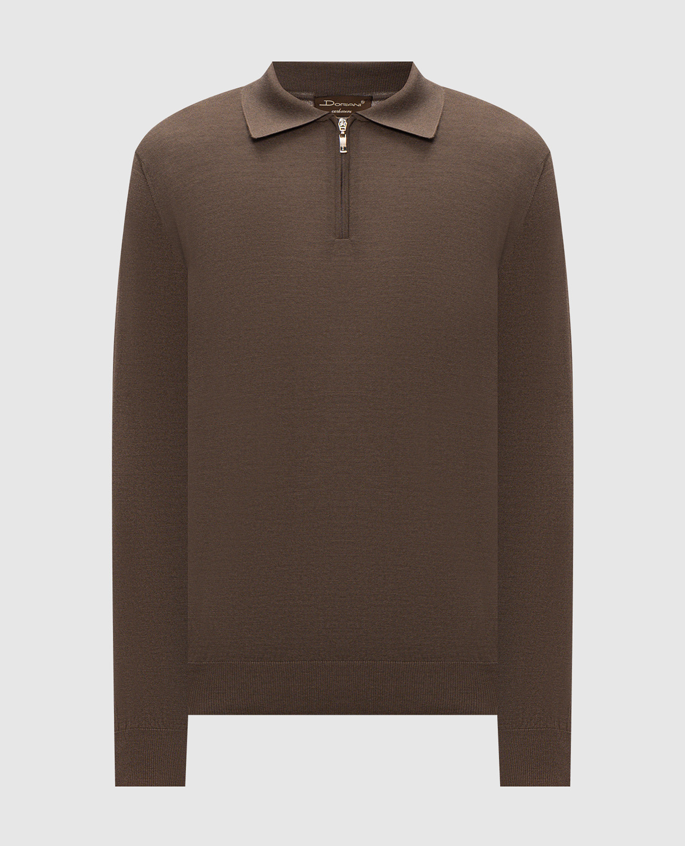 Brown wool, silk and cashmere polo shirt