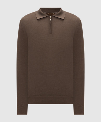 Bruin poloshirt van wol, zijde en kasjmier