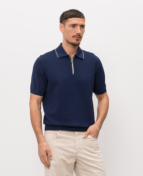 Stefano Ricci Blue silk polo shirt with zipper K616452P31F26117