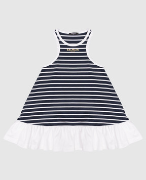 Balmain Children's blue striped dress BY1B32Z3657