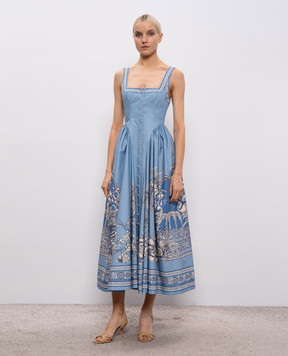 Alemais Villa Romantica white midi dress with linen 6091D