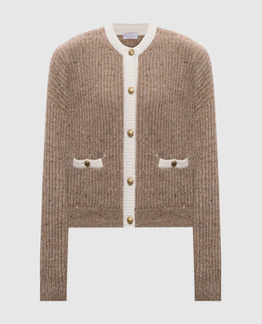 Brunello Cucinelli Beige wool and cashmere cardigan with sequins MSJ546316