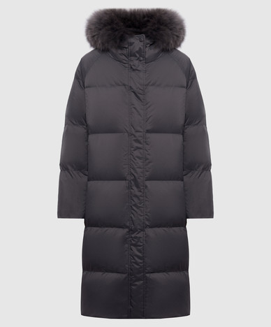 Gray down jacket with fur
