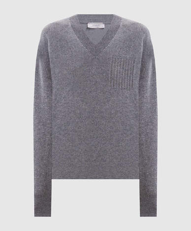 Jersey gris de lana, seda y cachemir.
