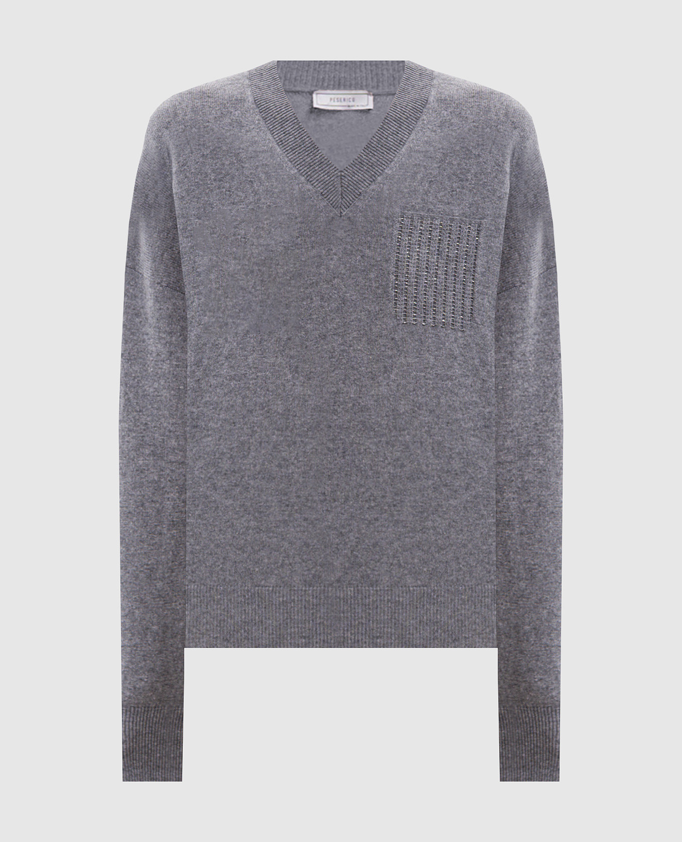 Gray wool, silk and cashmere pullover